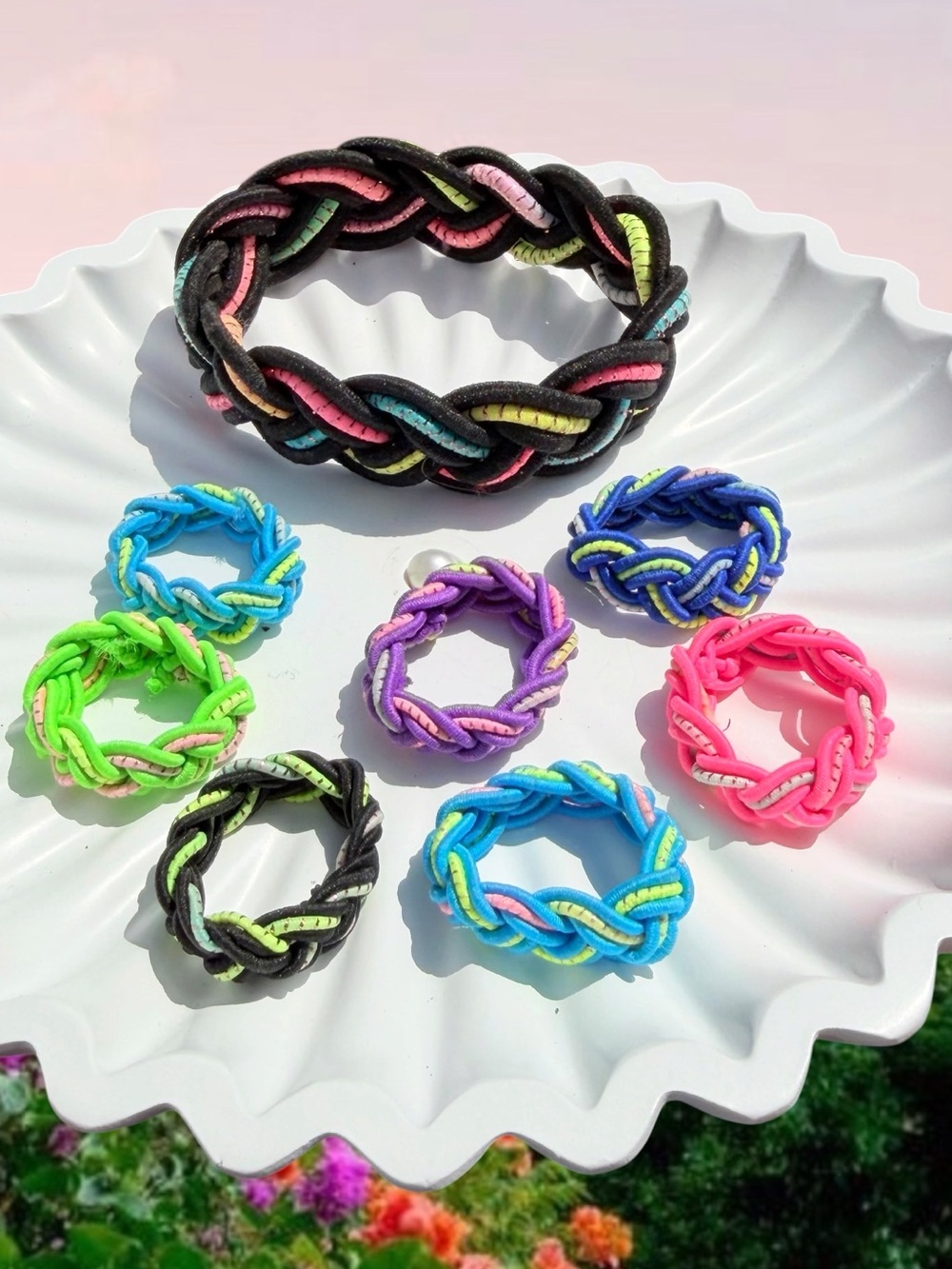 Artisan Rings/Bracelet 8-Piece Vibrant Braided Bracelet & Ring Set